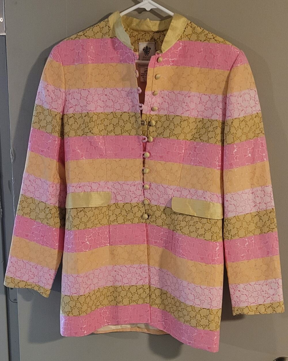 Women's dress top size 42 multicolored button down with pockets by Paule Vasseur